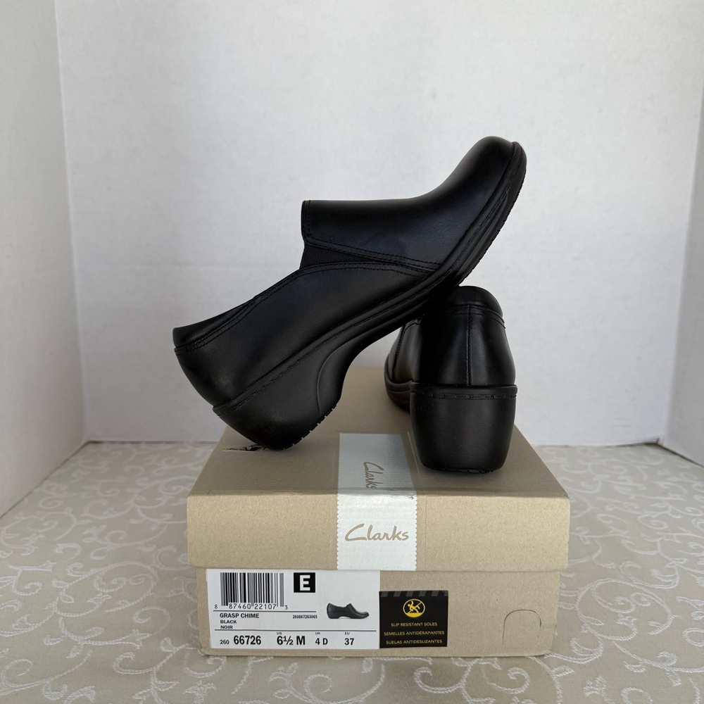 Clarks Leather Black Slip-On Shoes - Grasp Chime